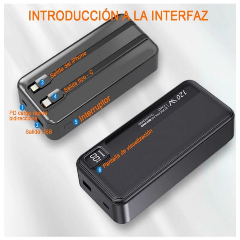 Power Bank Batería Portátil 32000mah Pd66w/3a Carga Rápida, Color Negro