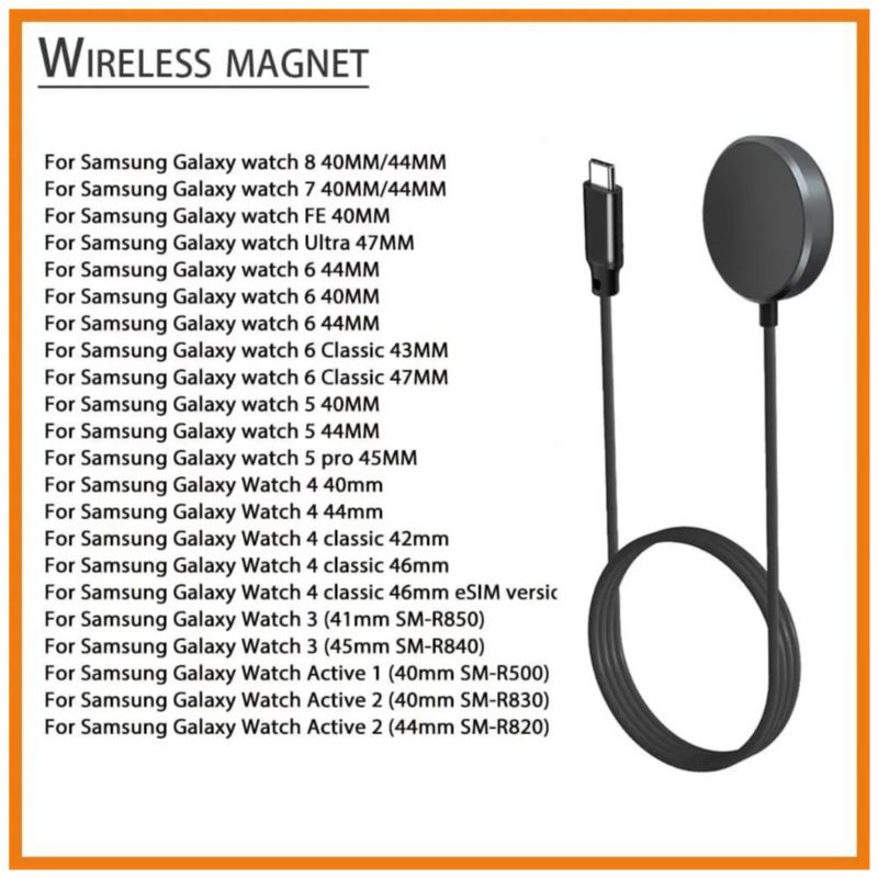 Type C Cargador Para Samsung Galaxy Watch 8 7 6 5 4 Ultra Fe Color Negro