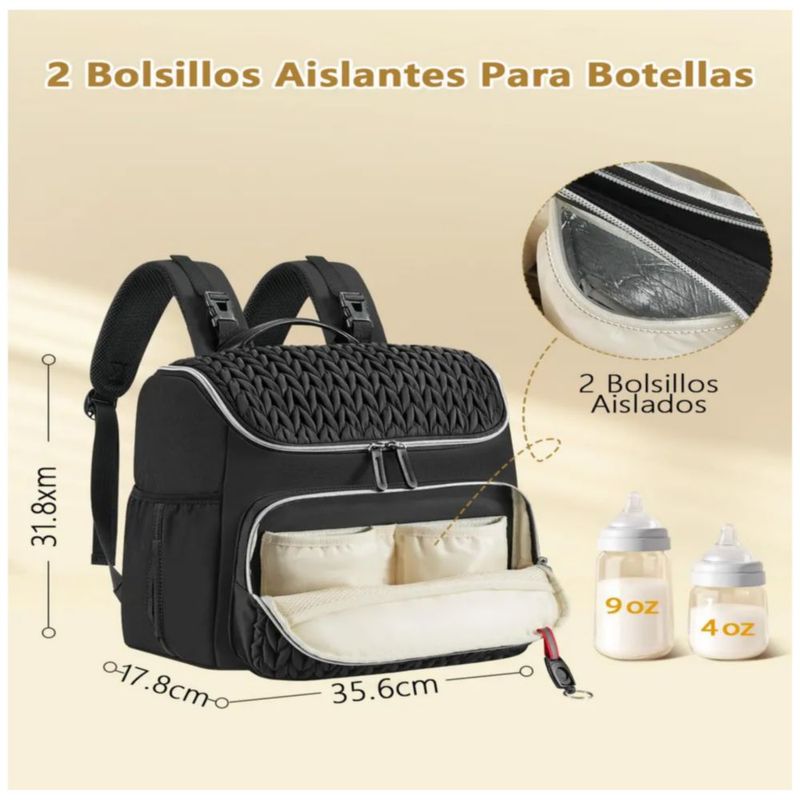 Mochila Pañalera Portátil  con Cambiador Color Negro