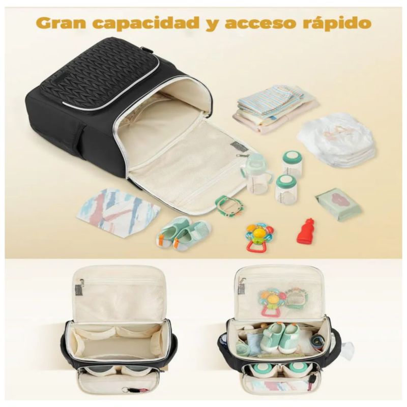 Mochila Pañalera Portátil  con Cambiador Color Negro