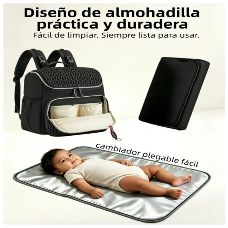 Mochila Pañalera Portátil  con Cambiador Color Negro
