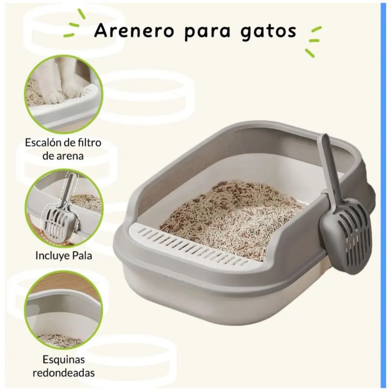 Arenero Grande Para Gato Con Extensión Y Pala 52x36x16cm Color Gris