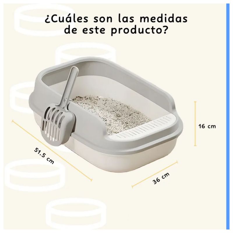Arenero Grande Para Gato Con Extensión Y Pala 52x36x16cm Color Gris
