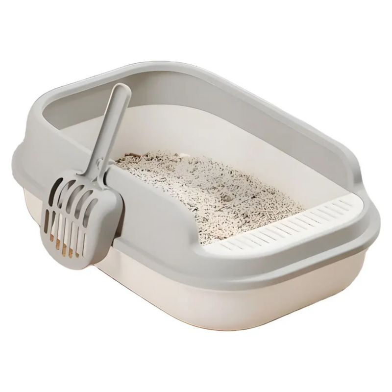 Arenero Grande Para Gato Con Extensión Y Pala 52x36x16cm Color Gris