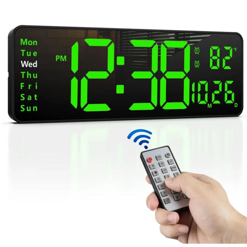 Reloj De Pared Digital Led Decorativo Con Termómetro, Color Negro