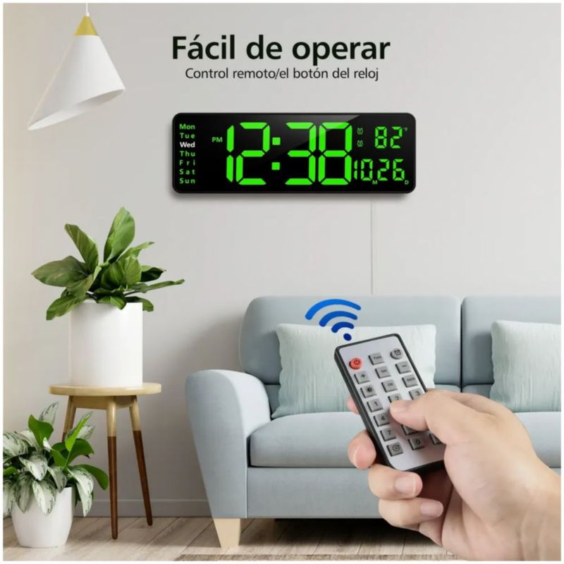 Reloj De Pared Digital Led Decorativo Con Termómetro, Color Negro