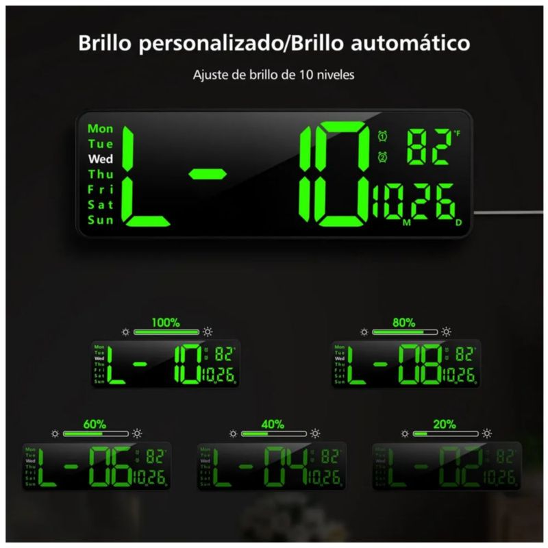 Reloj De Pared Digital Led Decorativo Con Termómetro, Color Negro