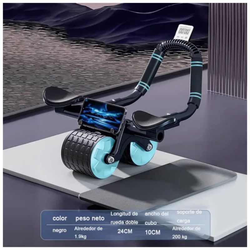 Ejercicio Abs Roller Rebote Automático Con Temporizador, Color Negro y Azul