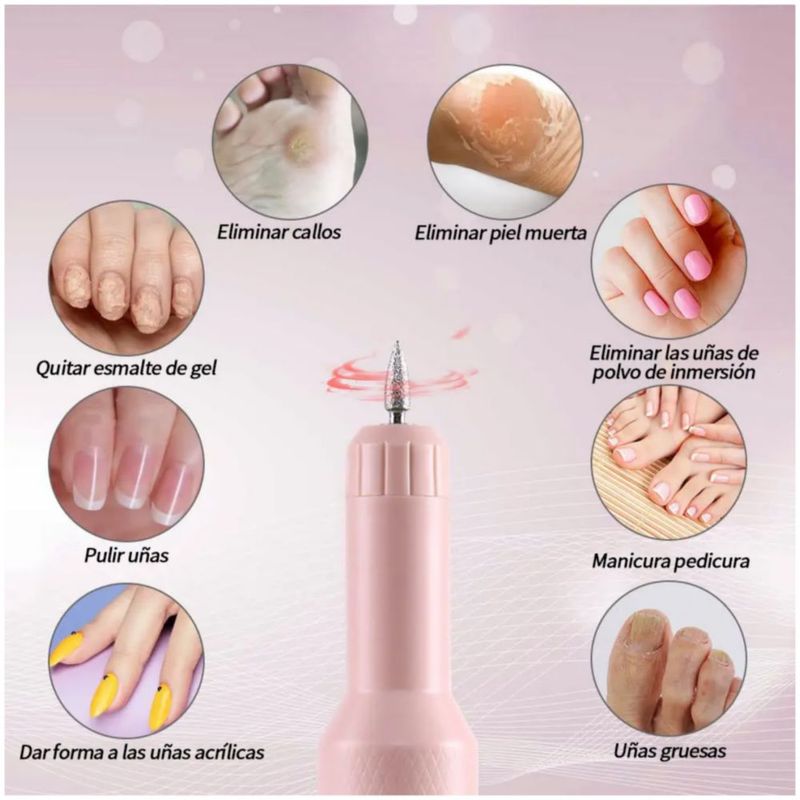 Pulidor Esmeril Uñas Taladro Para Uñas Inalámbrico, Color Rosa