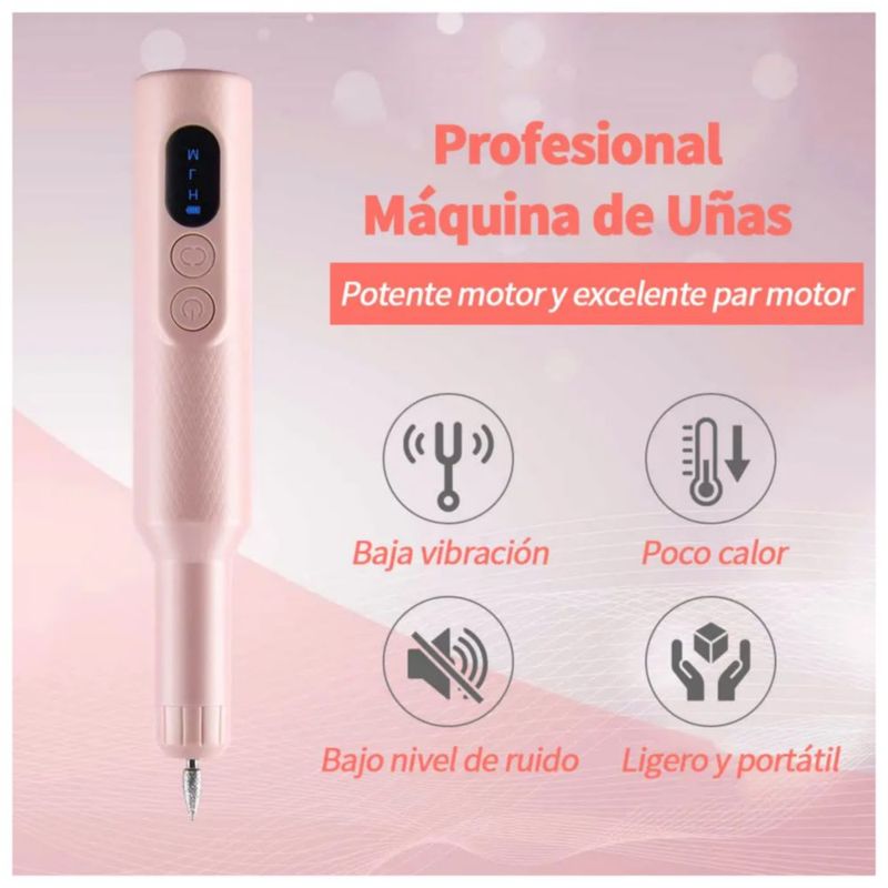 Pulidor Esmeril Uñas Taladro Para Uñas Inalámbrico, Color Rosa