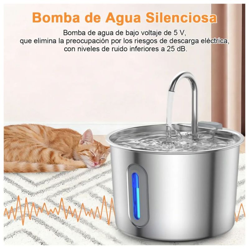 Bebedero Fuente Gatos Perros Acero Inoxidable Automático 2l, Color Plata