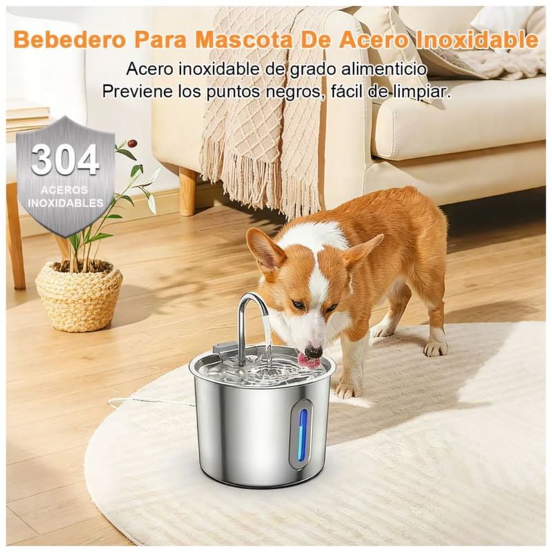 Bebedero Fuente Gatos Perros Acero Inoxidable Automático 2l, Color Plata
