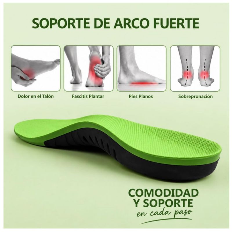 Plantilla Ortopedia Para Pie Plano, Fascitis Plantar Talla XL, Color Verde