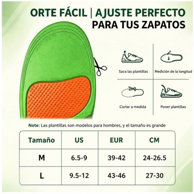Plantilla Ortopedia Para Pie Plano, Fascitis Plantar Talla XL, Color Verde