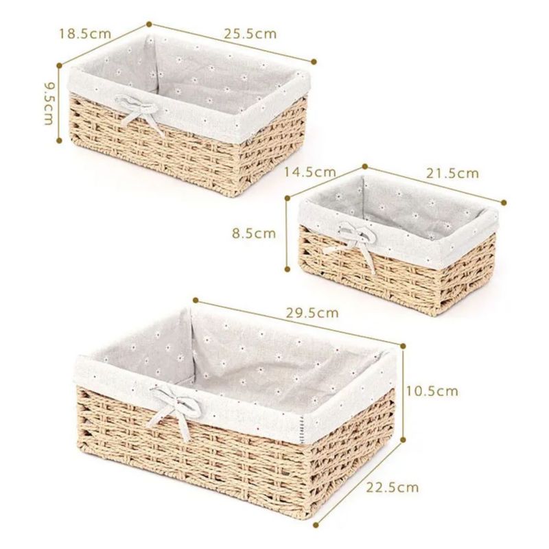 3 Cestas De Almacenamiento De Mimbre Tejidas A Mano Estantes, Color Beige