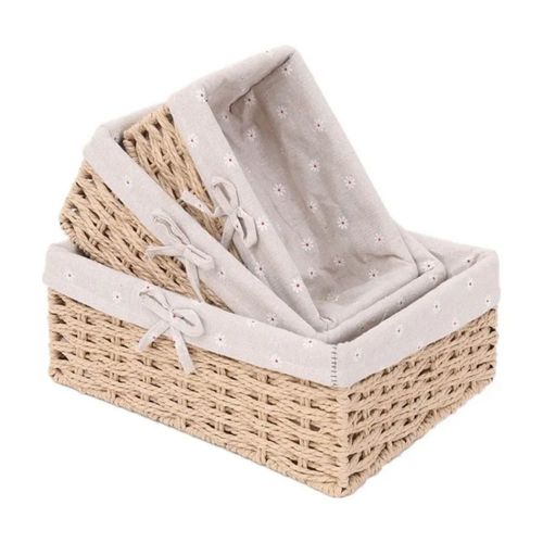3 Cestas De Almacenamiento De Mimbre Tejidas A Mano Estantes, Color Beige
