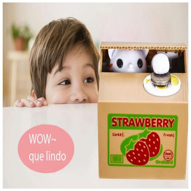 Alcancía Electrónica Juguete Caja, Color Café con dibujos de fresa