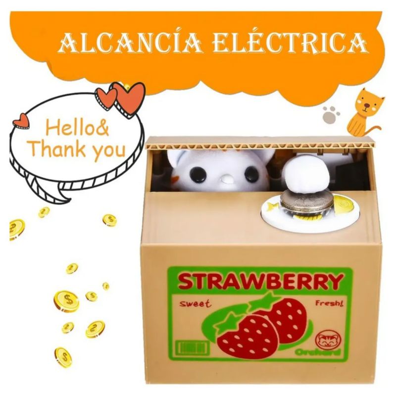 Alcancía Electrónica Juguete Caja, Color Café con dibujos de fresa