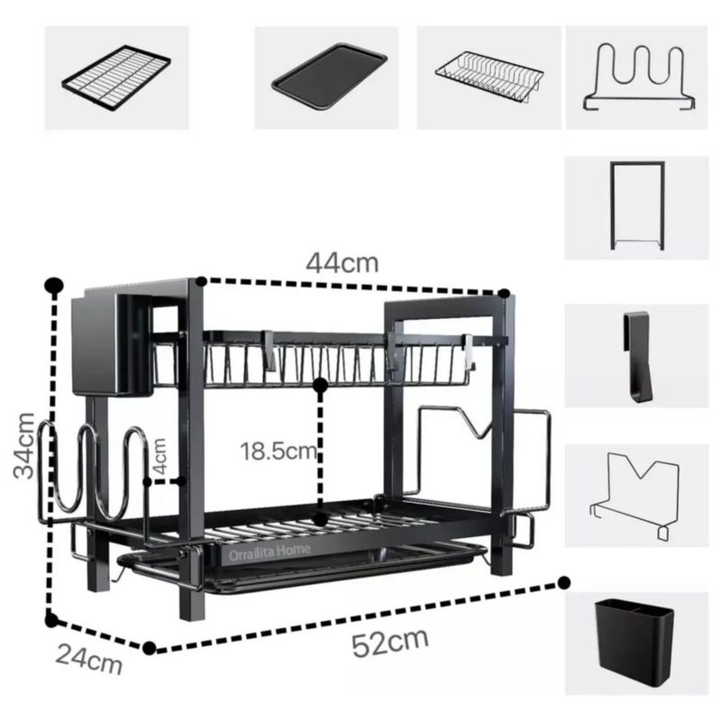 Escurridor De Platos Grande De Acero Al Carbono De 2 Niveles, Color Negro