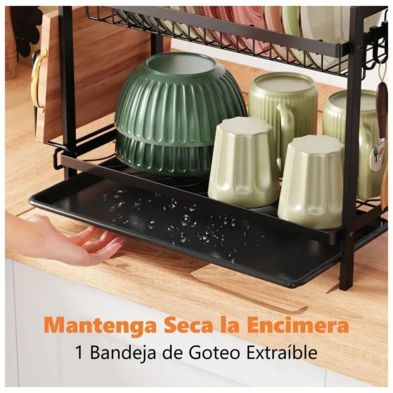 Escurridor De Platos Grande De Acero Al Carbono De 2 Niveles, Color Negro