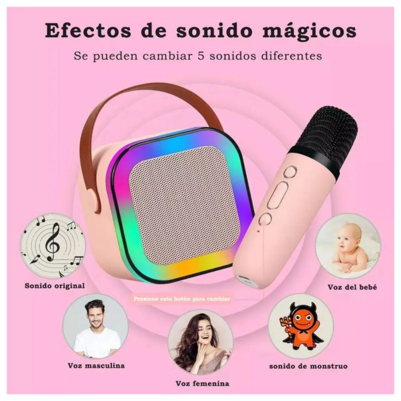 Karaoke Para Niños Con 2 Micrófonos Inalámbricos Con Bocina 3pz, Color Rosa