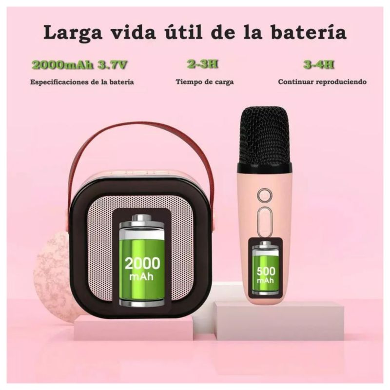 Karaoke Para Niños Con 2 Micrófonos Inalámbricos Con Bocina 3pz, Color Rosa