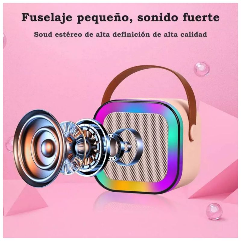 Karaoke Para Niños Con 2 Micrófonos Inalámbricos Con Bocina 3pz, Color Rosa