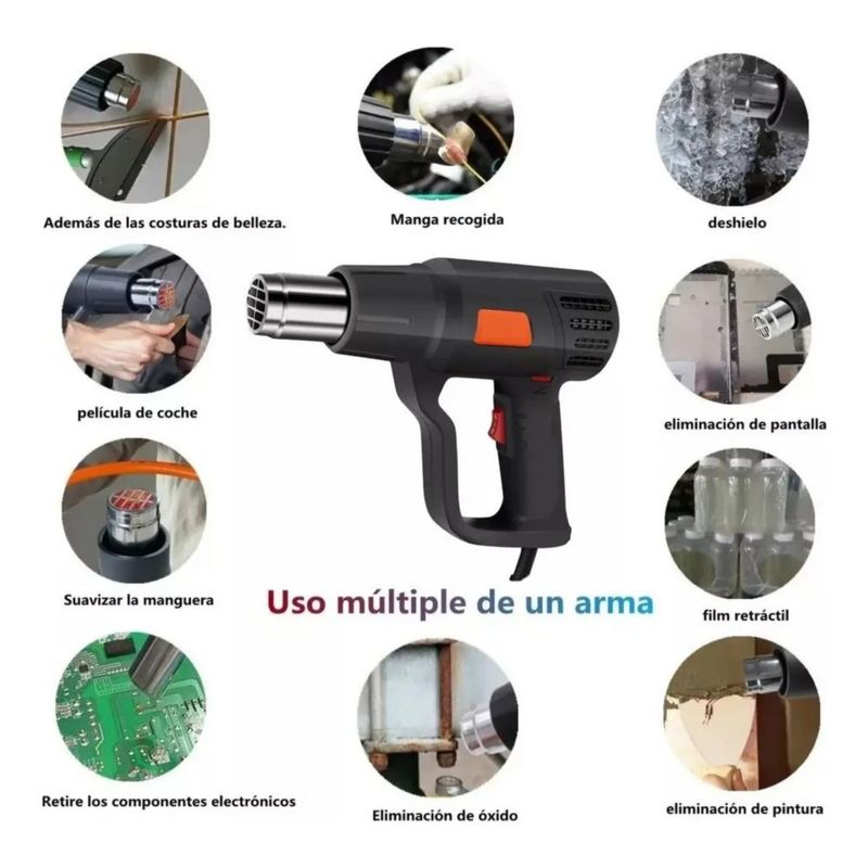 Pistola De Calor 2000w Temperatura Regulable 10Npz, Color Negro