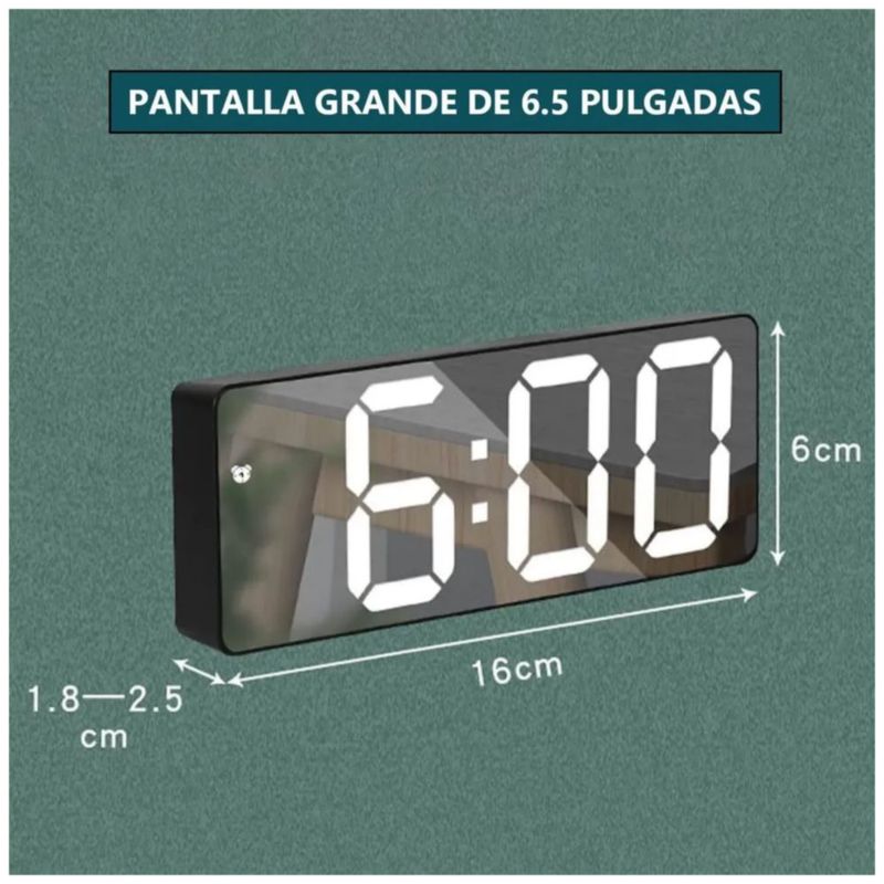 Reloj Digital De Pared Led Termómetro Y Despertadores, Color Negro