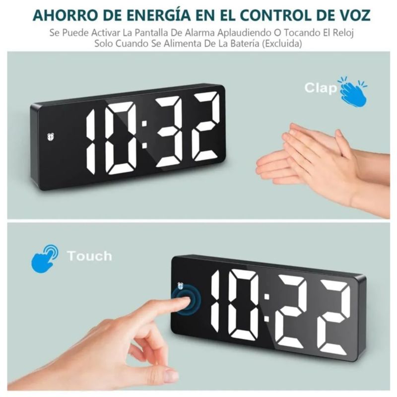 Reloj Digital De Pared Led Termómetro Y Despertadores, Color Negro