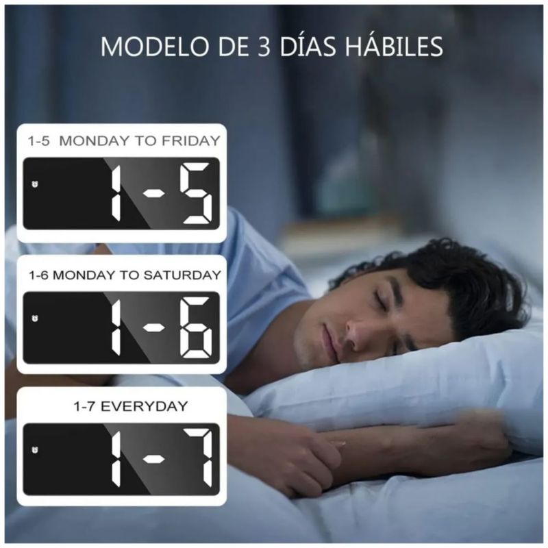 Reloj Digital De Pared Led Termómetro Y Despertadores, Color Negro