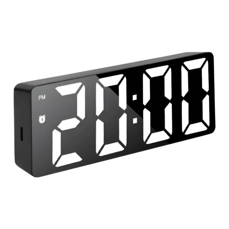 Reloj Digital De Pared Led Termómetro Y Despertadores, Color Negro