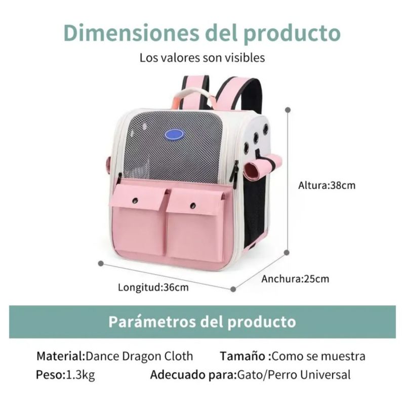 Mochila Transportadora Mascotas, Color Rosa/Beige