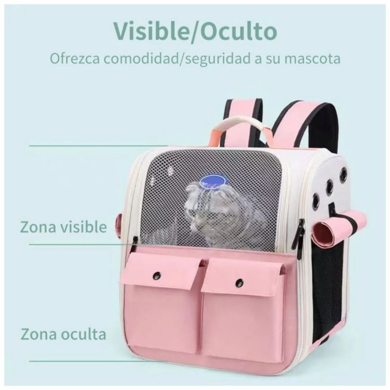 Mochila Transportadora Mascotas, Color Rosa/Beige