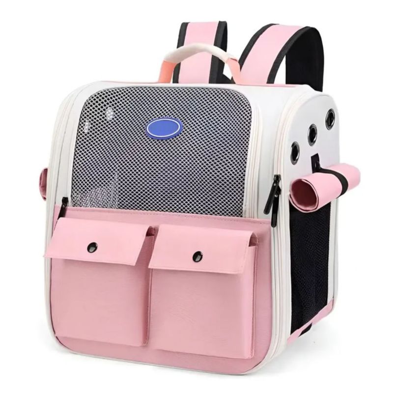 Mochila Transportadora Mascotas, Color Rosa/Beige