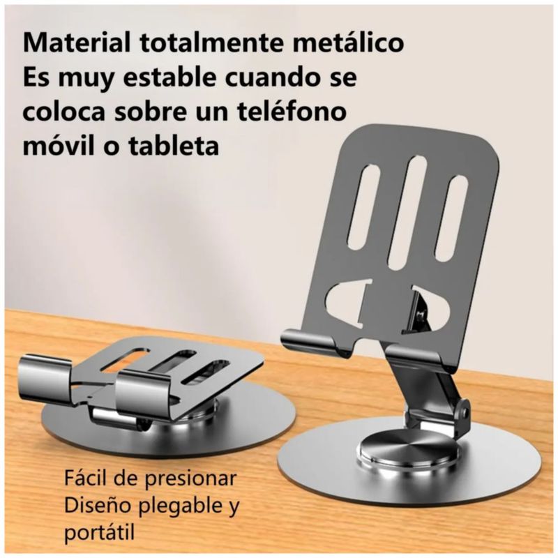 Soporte De Celular, Giratorio de Metal Color Plata