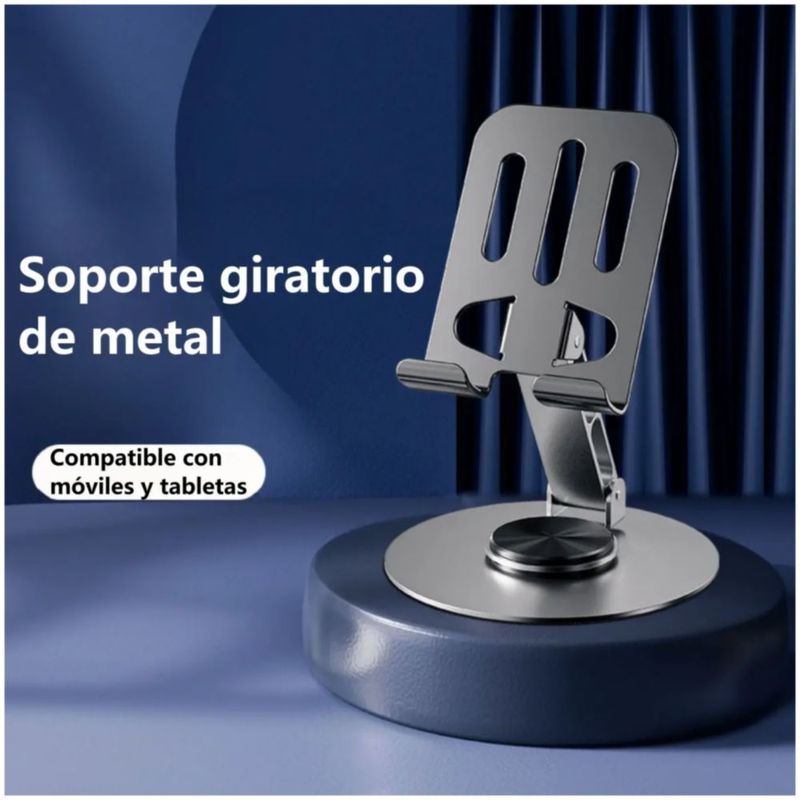 Soporte De Celular, Giratorio de Metal Color Plata