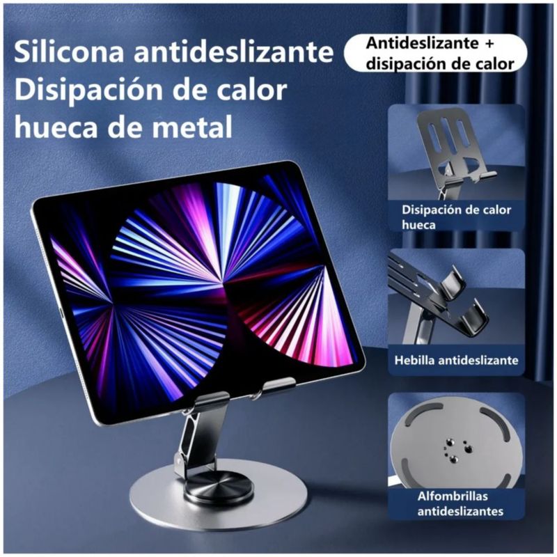 Soporte De Celular, Giratorio de Metal Color Plata