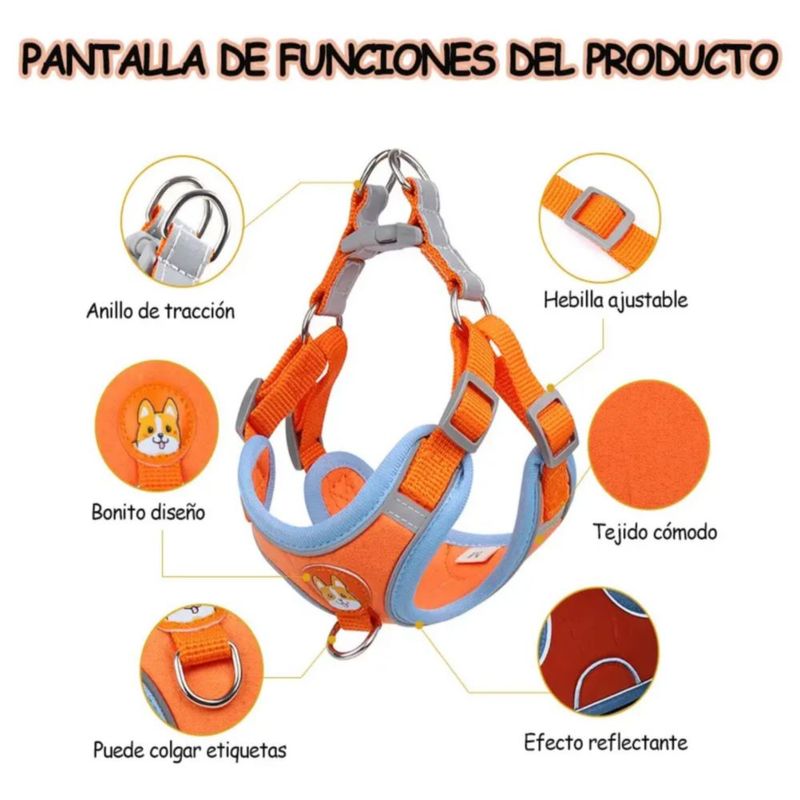 Pechera Arnés Con Bandas Reflectivas Talla L, Color Azul/Naranja