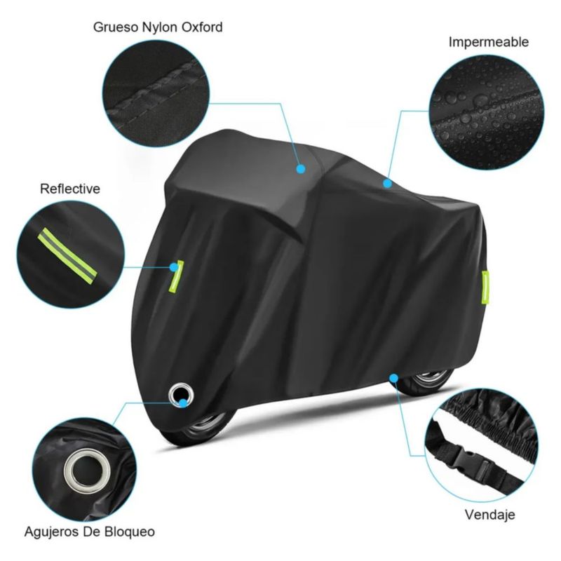 Funda Impermeable Protección Solar Para Motocicleta, Color Negro