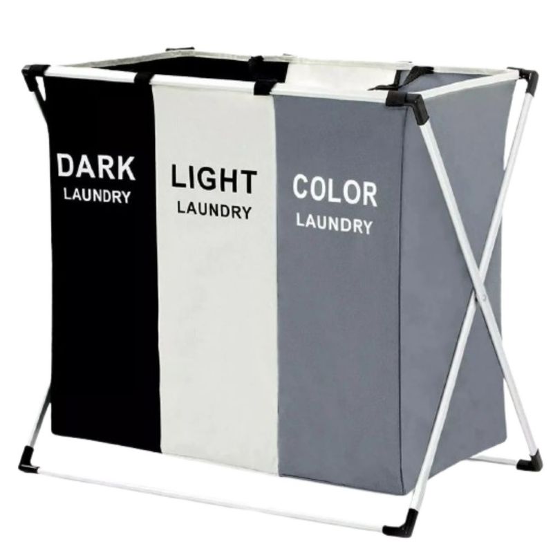 Cesto Ropa Sucia, Grande Con 3 Secciones, Color gris negro blanco