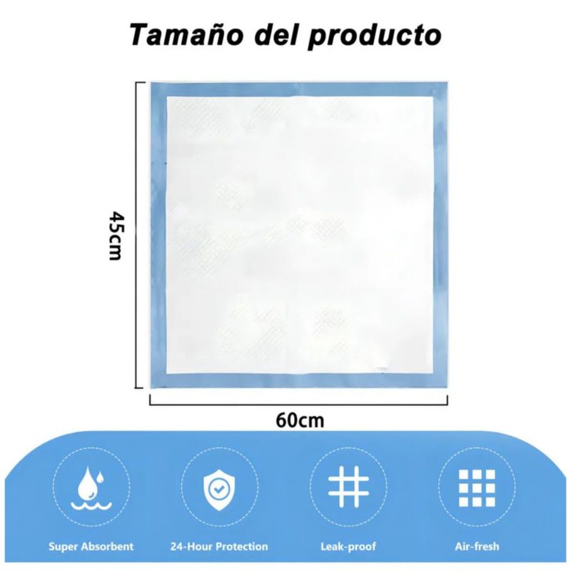 50 Pañales Tapete Entrenador Para Perro Almohadillas 60x45cm, Color Azul
