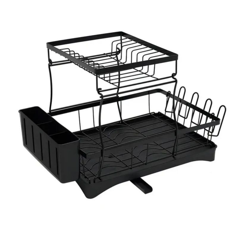 Escurridor Trastes Pro 2 Niveles Bandeja Con Canaleta 360° Color Negro
