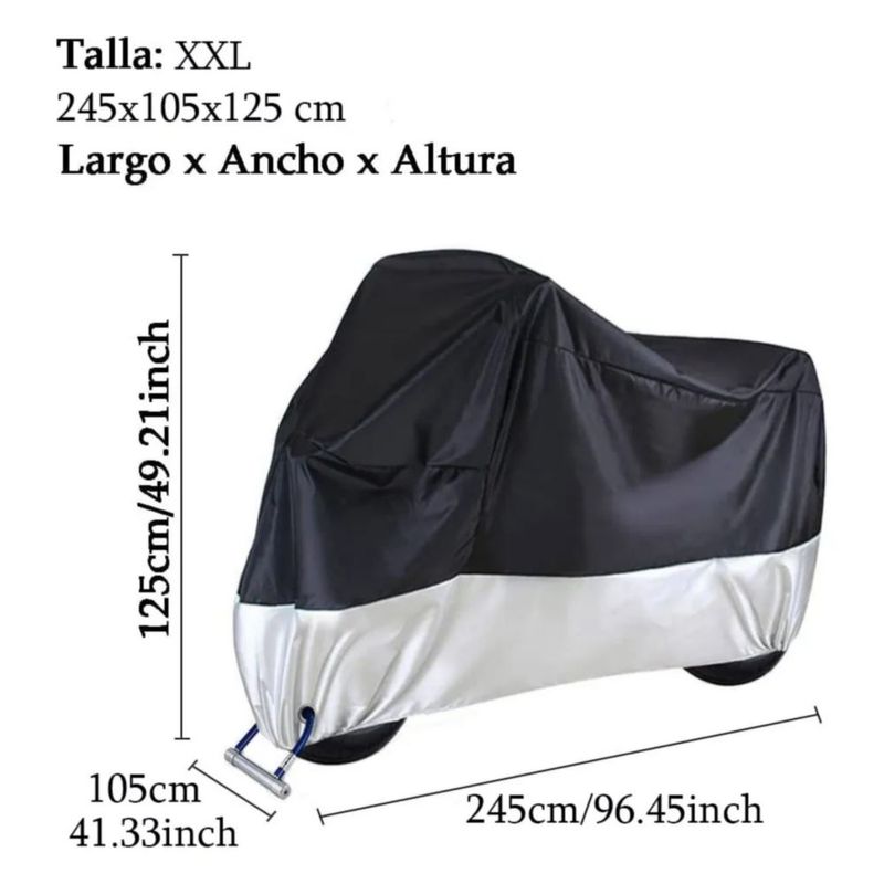 "Funda Impermeable Para Motocicleta De 190t, Color Negro/Plata