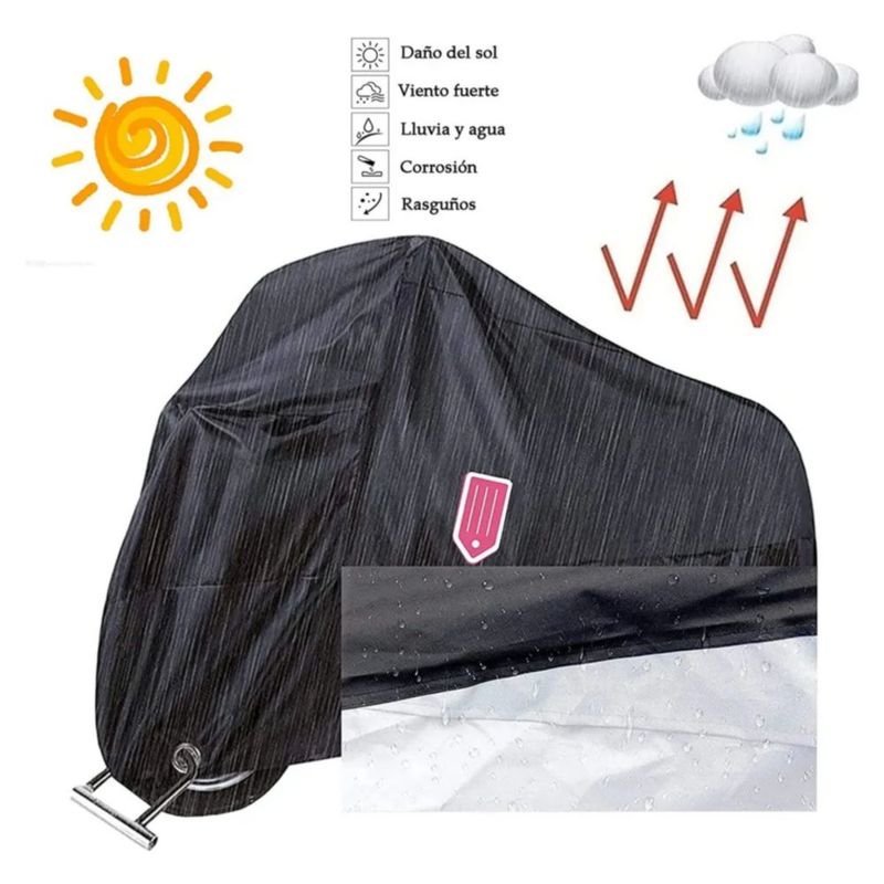 "Funda Impermeable Para Motocicleta De 190t, Color Negro/Plata