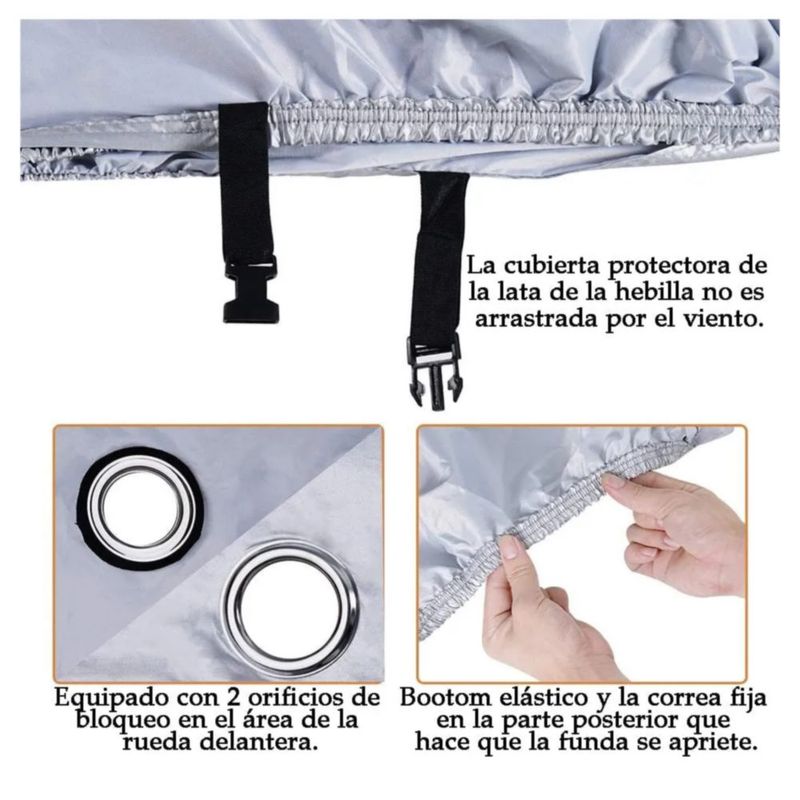 "Funda Impermeable Para Motocicleta De 190t, Color Negro/Plata