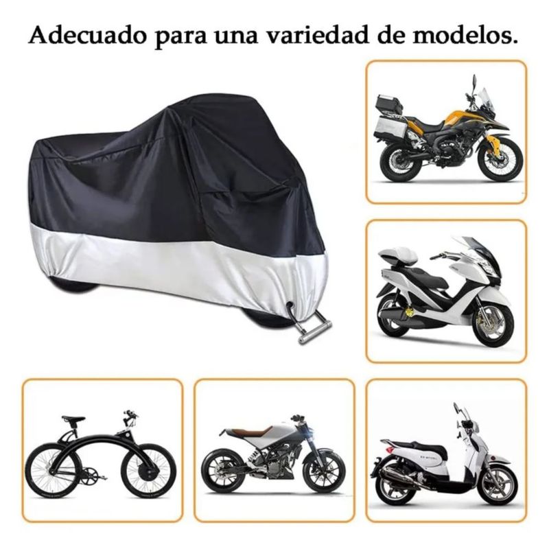 "Funda Impermeable Para Motocicleta De 190t, Color Negro/Plata