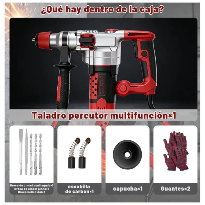 Rotomartillo Cincelador Perforador Sds Industrial 2200w Rojo