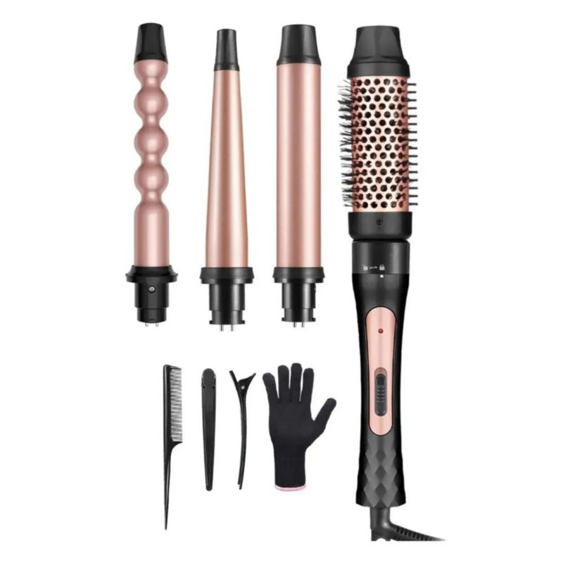 4 En 1 Plancha Rizadora De Cabello Cerámica Profesional Rosa con Negro