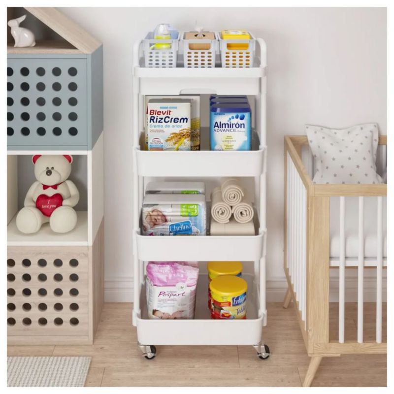 Carrito Organizador 4 Niveles Multiusos Estantes Con Cajón, Color Blanco